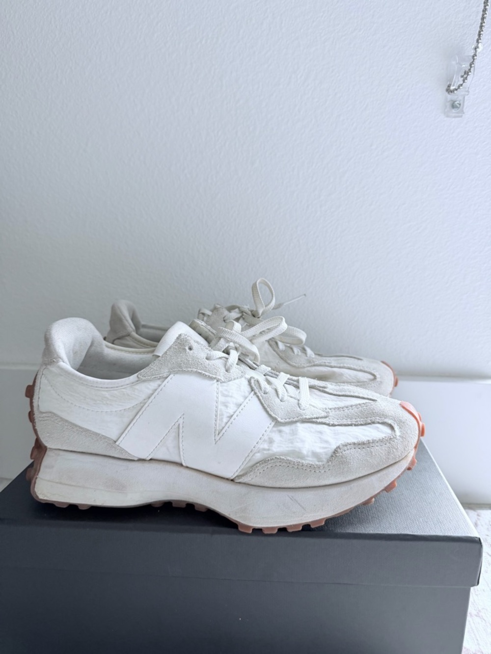 New Balance Women’s White Cream Athletic Sneakers with Gum Sole